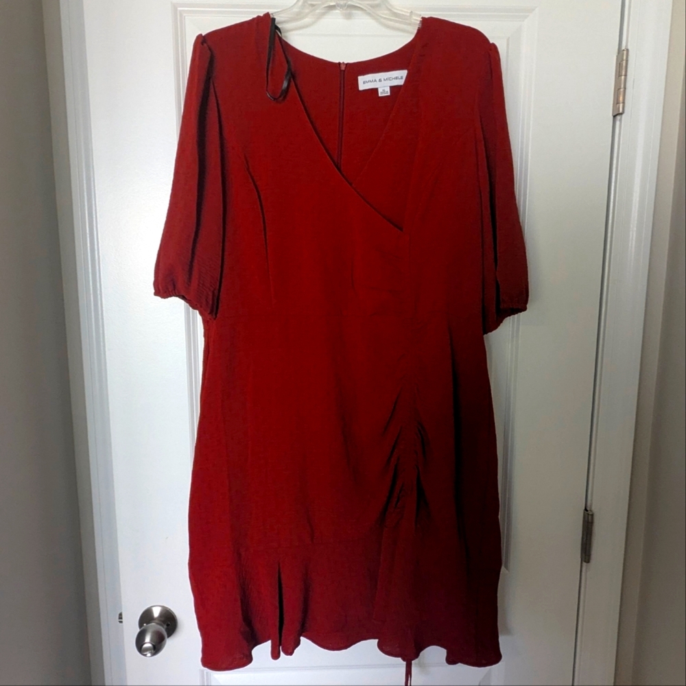 A New Day Red Puff Sleeve V-Neck Mini Sundress